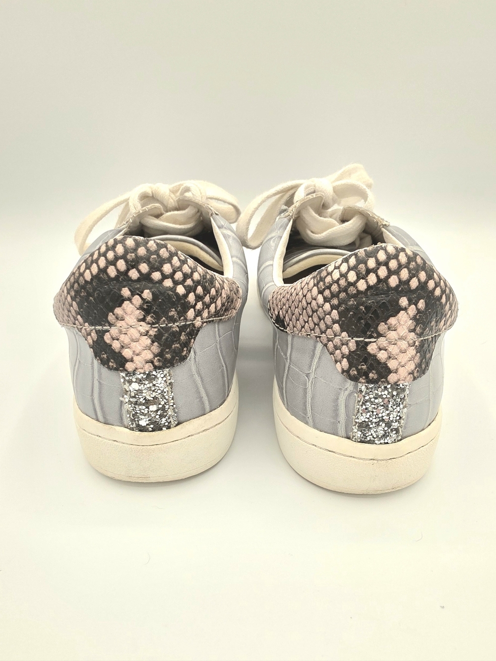 Dolce Vita Niel Gray Sneakers with Pink Snake-Print Heel Accent - Picture 5 of 9